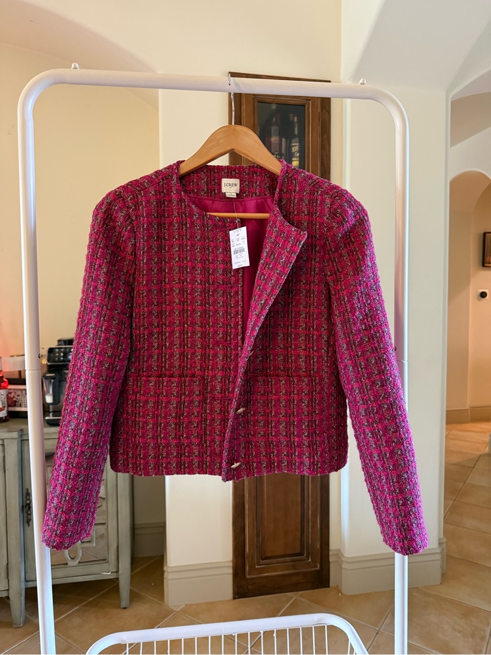J. Crew Fuchsia Tweed Button-Front Blazer - Picture 2 of 6